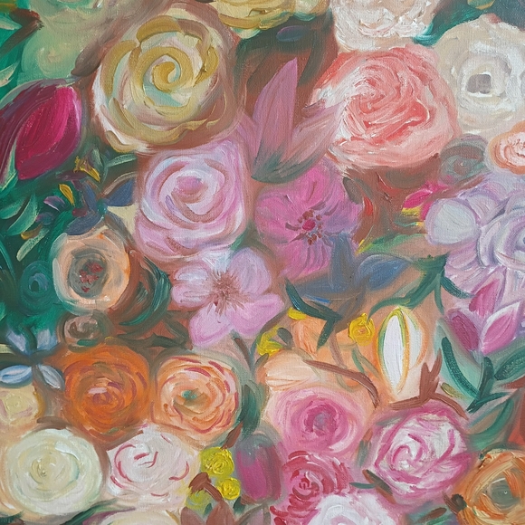 Vibrant Floral Canvas Art with Pink and Green Hues 16x20